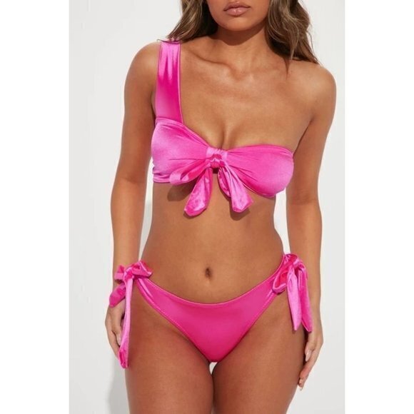 A Gift For You Satin Bow Bra And Panty Set - Fuchsia Size Large RefFNB3 - Picture 11 of 12